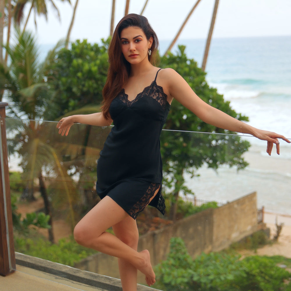 Night Wear Robe in Viscose Modal with Lace Trims