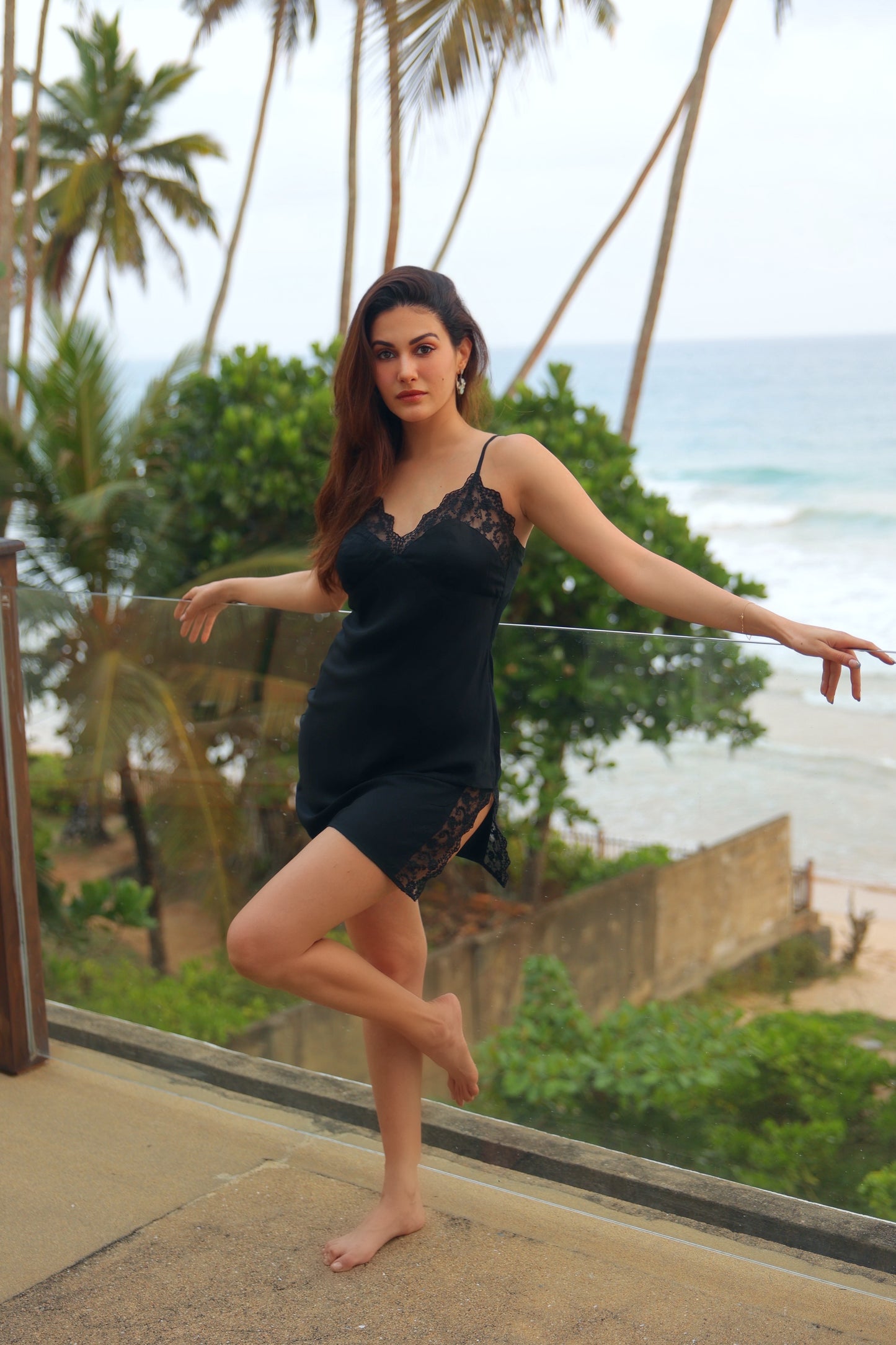 Night Wear Robe in Viscose Modal with Lace Trims