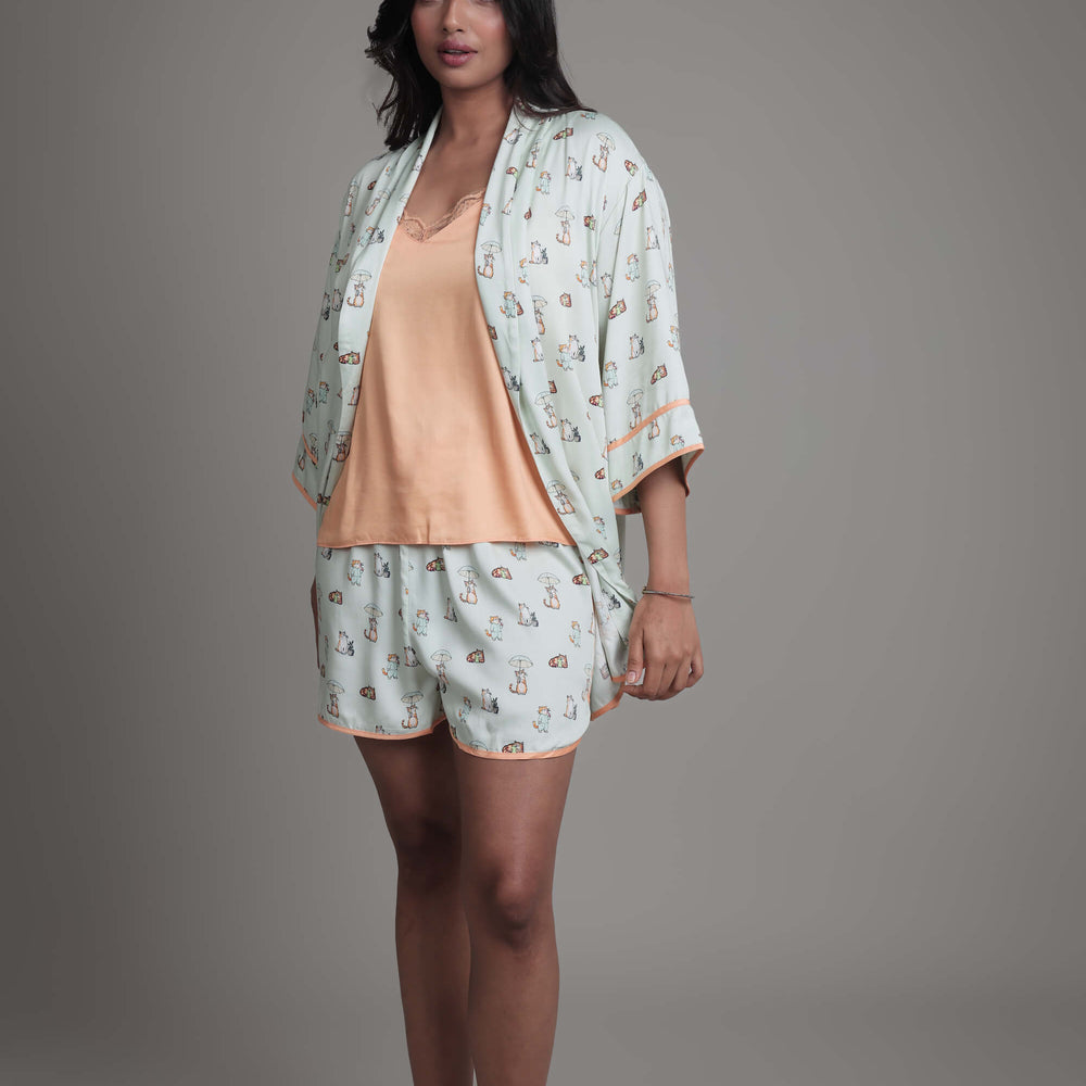 Night Wear Robe in Viscose Modal with Lace Trims