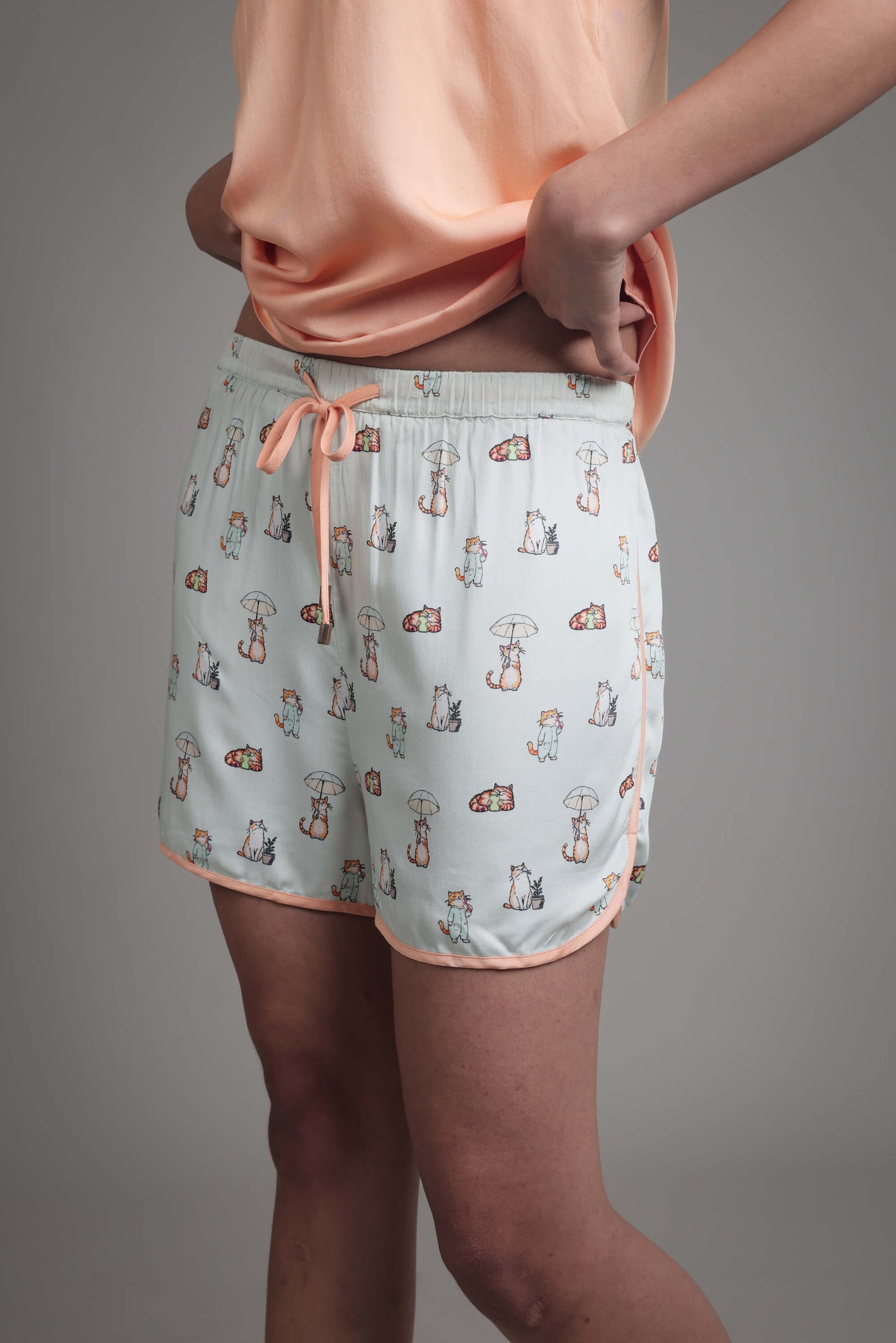 Night Wear Shorts in Viscose Modal with Lace Trims
