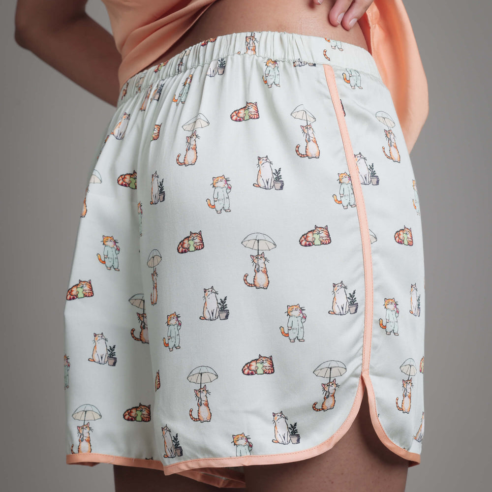 Night Wear Shorts in Viscose Modal with Lace Trims