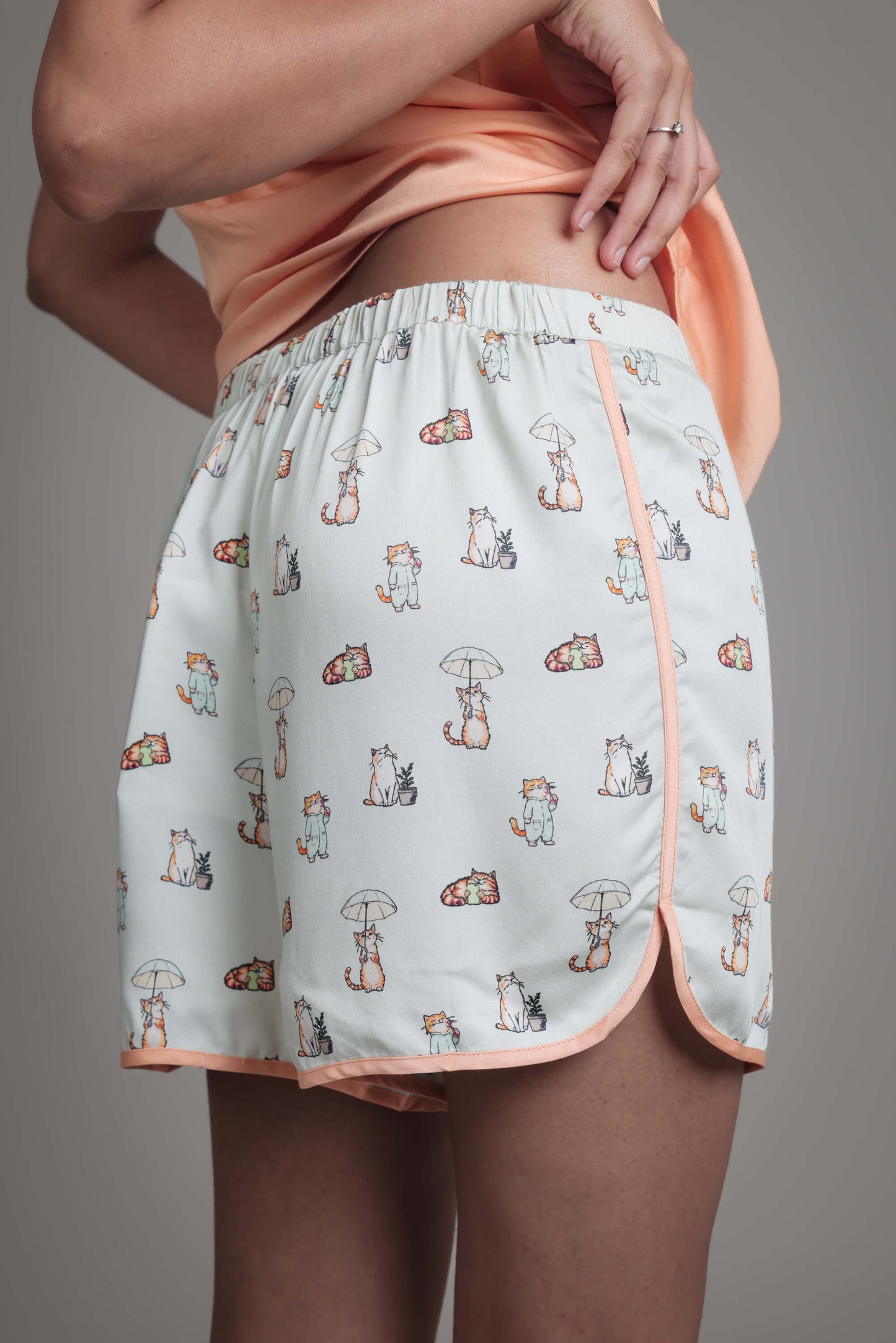 Night Wear Shorts in Viscose Modal with Lace Trims